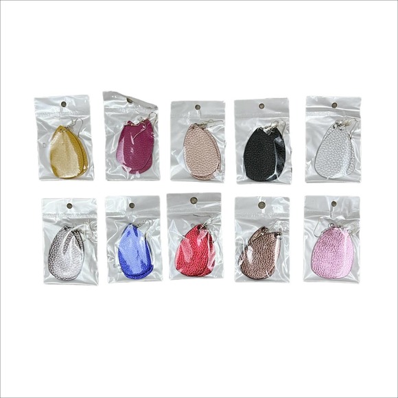 Jewelry - 🛑 2/$20 Bundle of 10 Pairs of Faux Leather Teardrop Earrings Multicolor